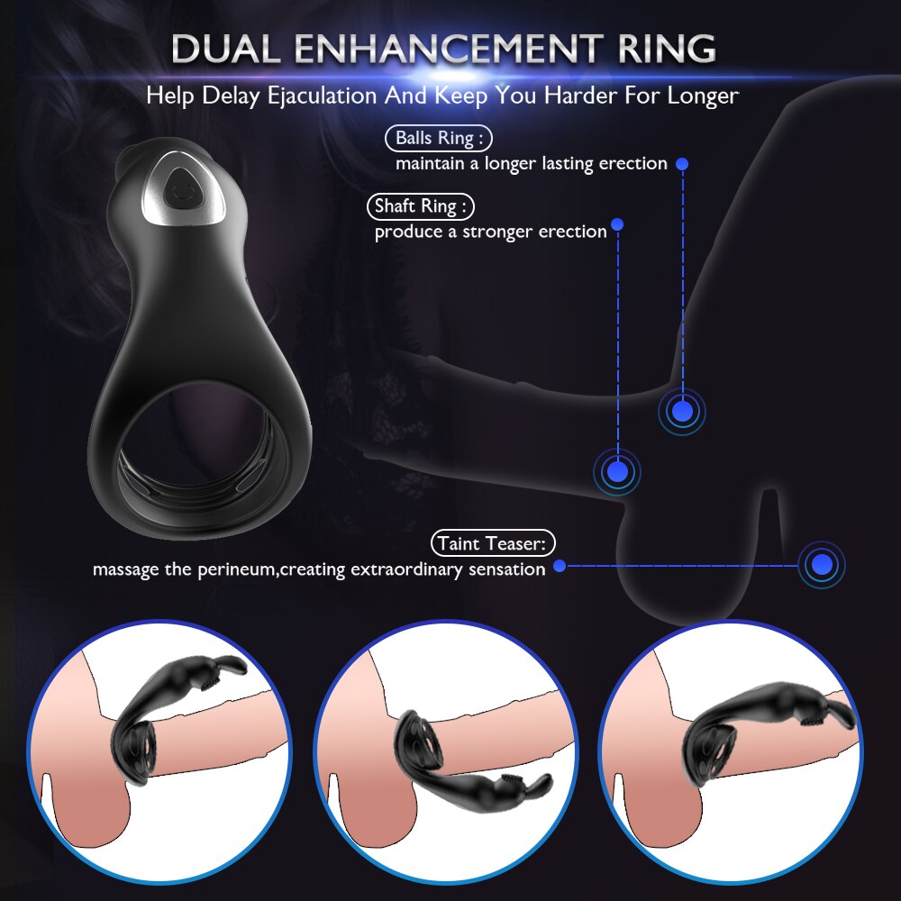 2 In 1 Cock Vibrator Penis Ring Delay Ejaculation with Wireless Remote