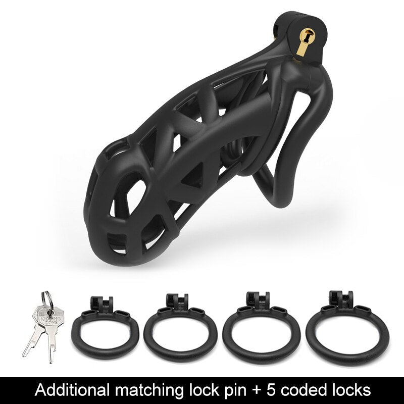 Cock Cage & Chastity Belt Set with 4 Cock Rings